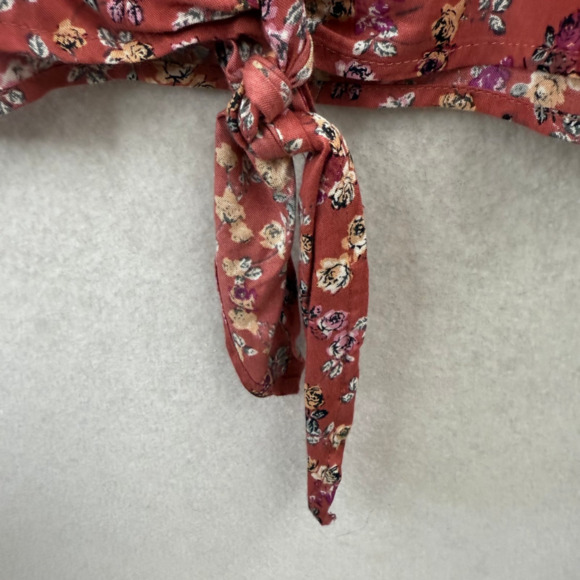 Japna Pink Floral Tie Front Hem Crop Boho Blouse Sz Large Beachy Feminine Casual - Picture 4 of 6